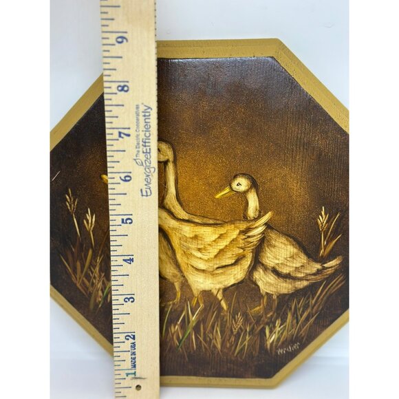 VTG Rustic Farmhouse Duck Wall Hanging Octagon Wooden Art Panel 8.75"x8.75" - Picture 5 of 8